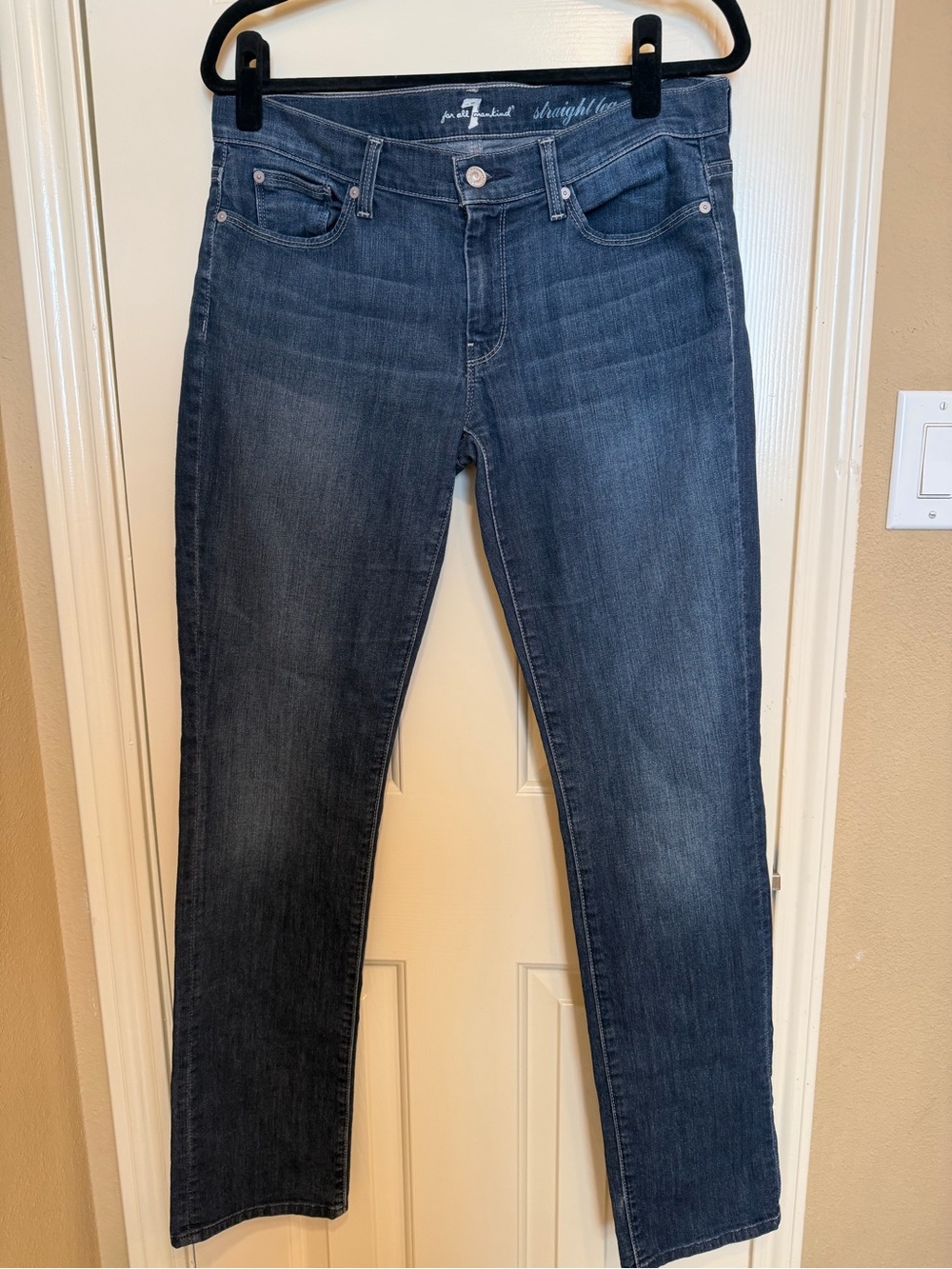 7 For All Mankind Straight Leg Jeans in Dark Blue Wash